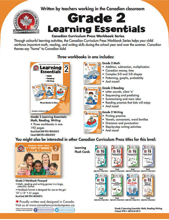 Learning Essentials Grade 2: Math, Reading, Writing - 3 Books in 1 - Canadian Curriculum Press