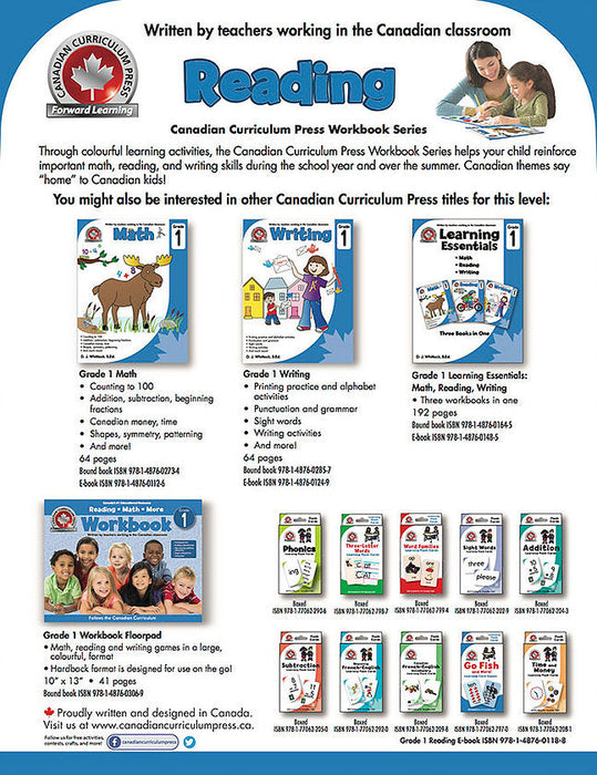 The full-colour CCP Grade 1 Reading workbook helps children practise key reading skills that are part of the Grade 1 curriculum across Canada.  Written by a teacher working in a Canadian classroom, this book fosters stronger young readers and prepares them for success in the classroom. 64 pages // ISBN: 9781487602796