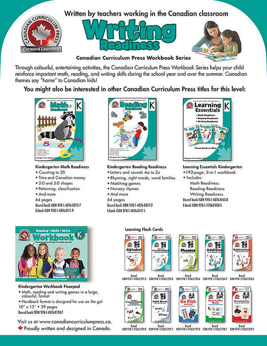 Writing Readiness Kindergarten Workbook: Print Aa To Zz Plus Letter Fun, Pencil Control Activities, Sight Words, Rhyming - Canadian Curriculum Press