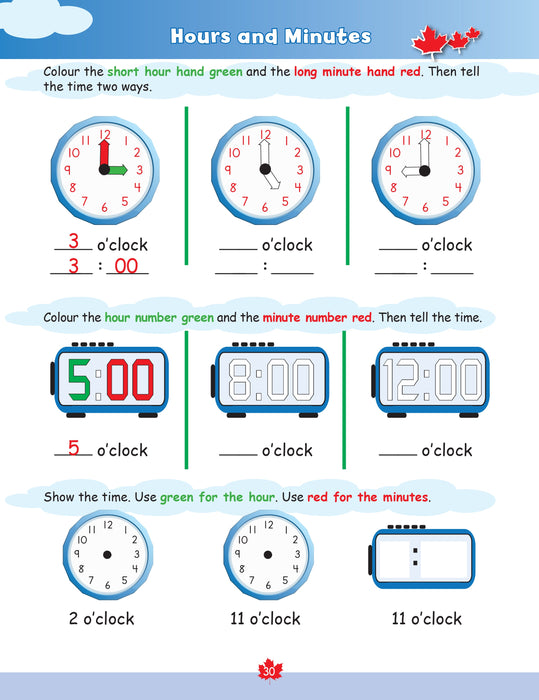 Young children feel rightly proud when they have mastered the key life skills of telling time and understanding money. Through colourful step-by-step activities, the Time and Canadian Money workbook guides children to tell time using analog and digital clocks; to use a calendar; to understand days, months, and seasons; to recognize and understand the value of Canadian coins and bills; and to answer the important question, "Do I have enough money?"  64 pages // ISBN: 9781487606350