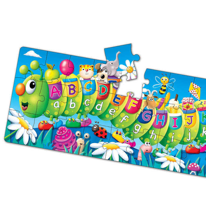 Kids will “inch” their way through learning the alphabet with this fun ABC Caterpillar puzzle. Measuring 5 feet long this colorful caterpillar features letters and objects with the same beginning sound. With  51 pieces this jumbo puzzle will keep your little ones engaged for hours. Ages 3+ years.
