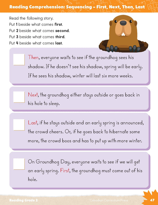 grade 2 reading comprehension, inside page 