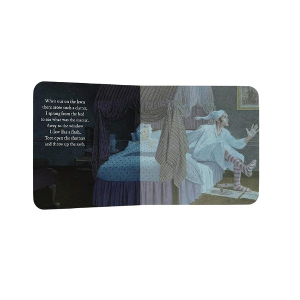 Children reading The Night Before Christmas oversized board book, featuring classic lines from Clement C. Moore’s poem and festive illustrations by Charles Santore.