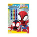 Marvel Spidey and Amazing Friends coloring book with crayons and stickers on a white background