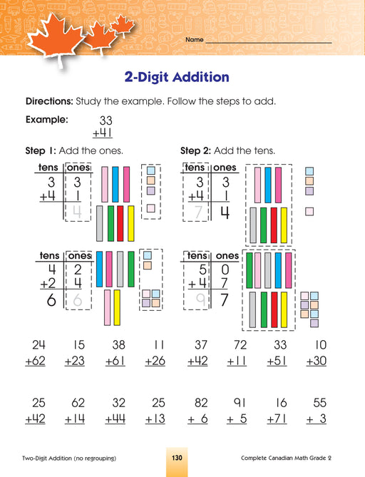 This jumbo, full-colour workbook, which includes practice quizzes with an answer key, will give children the tools they need to build their skills in areas such as addition, subtraction, early multiplication concepts, measurement, graphing, fractions, time and money, and geometry. By following the curriculum taught in Canadian schools, the Grade 2 Complete Canadian Math workbook will give children the confidence required to excel in the classroom and beyond.