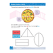 Educational worksheet on fractions with a pizza and shapes to color