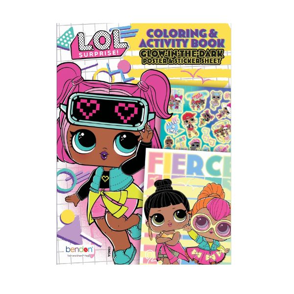 Coloring and activity book with LOL Surprise! characters on a white background