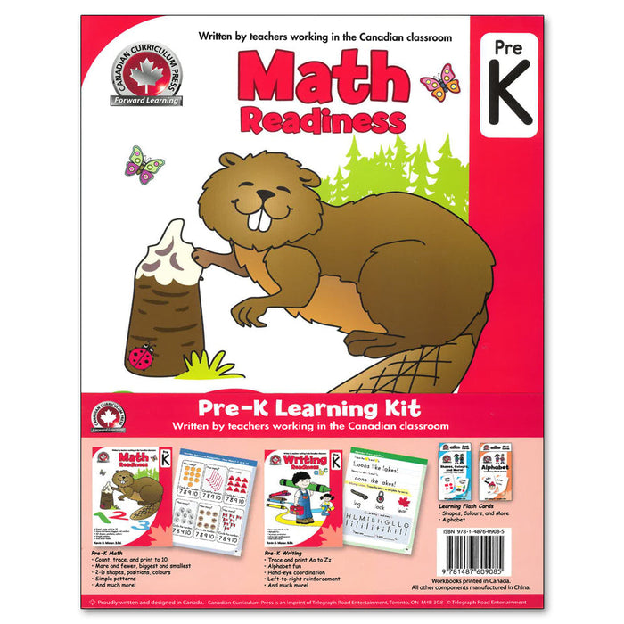 Pre-Kindergarten Learning Kits; 2 Workbooks, Math, Writing, 2 Flash Cards - Canadian Curriculum Press