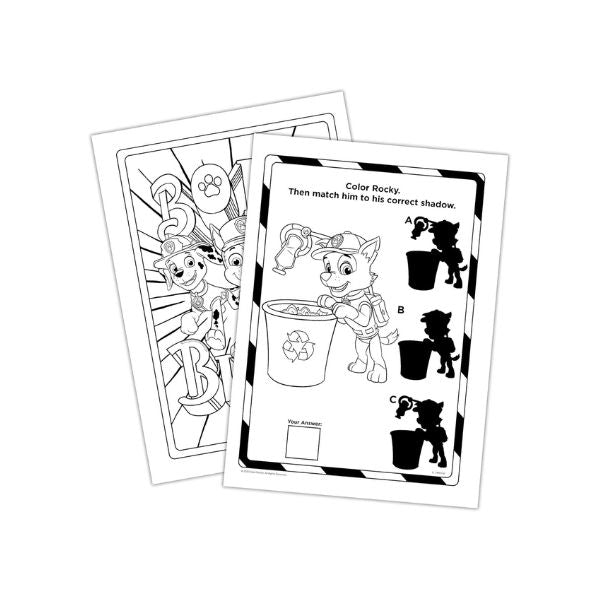 Two coloring pages featuring Paw Patrol characters on a white background