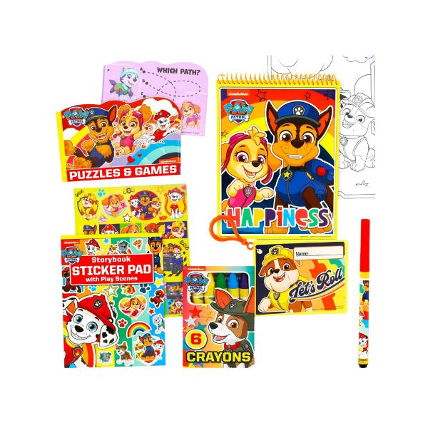 Inside page of PAW Patrol Tri-Fold Portfolio showing puzzles and games with Ryder and team