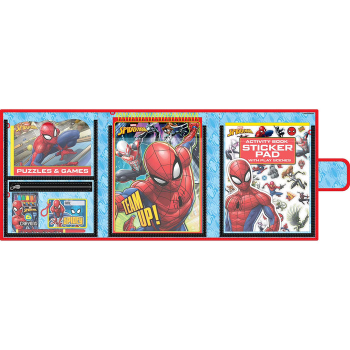 Spider-Man themed activity book with various games and puzzles on a white background