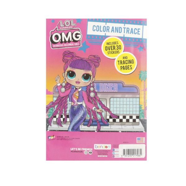 L.O.L. Surprise! Color & Trace Activity Book back cover showing activities and tracing pages