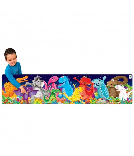 Kids will “roar” their way through learning about colors with this fun Color Dancing Dinos puzzle. Measuring 5 feet long, this colorful dino scene features colorful dancing dinos. With 51 pieces this jumbo puzzle will keep your little ones engaged for hours. Ages 3+ years