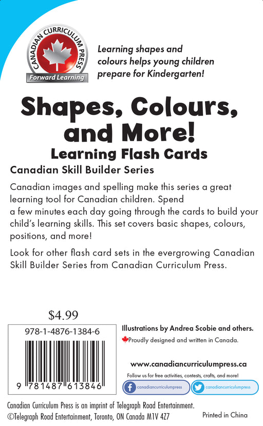 Back of Shapes and Colours Flashcards – Includes learning activities and key concepts