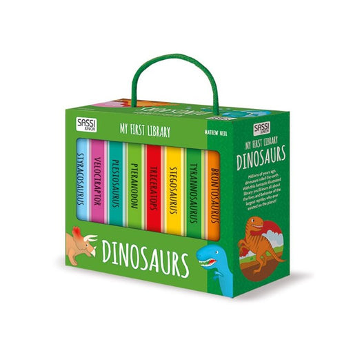 Eight sturdy books you’ll read about the fascinating world of dinosaurs who lived on the planet millions of years ago!  Look at the gigantic brontosaurus, the ferocious tyrannosaurus and the voracious velociraptor, and see the stegosaurus and the styracosaurus feasting on plants.  Explore nature through your first library. Best of all, it’s portable. Take it everywhere!  Ideal for ages 2 and up