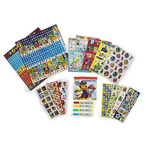 Take-along sticker box featuring over 1000 stickers An interactive pad includes full color scenes for sticker play and border pages for creating unique artwork Includes 4 colorful markers Includes holographic stickers, foil stickers and more Officially licensed product. PAW Patrol Sticker Box