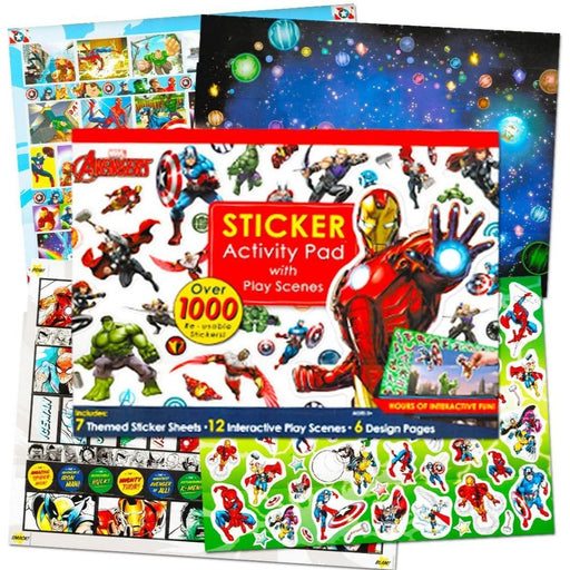 Giant Sticker Pad Marvel's Avengers Oversized sticker pad with over 1000 repositionable stickers Featuring a variety of character themes and poses for endless creativity Includes full colour poster scenes and design pages for coloring fun Officially licensed product Great for travel