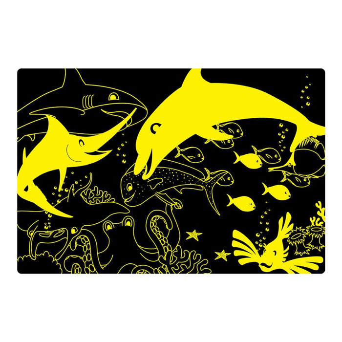 This Puzzle Double series takes the concept of a traditional puzzle to a whole new level! After putting together the 100 piece puzzle, turn off the lights and see a surprise as it glows in the dark. This Glow in the Dark puzzle provides a fun way to expand your child's knowledge of ocean animals! Each Glow in the Dark puzzle has 100 puzzle pieces and measures at 3ftx2ft ! Ages 3+ years