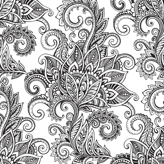 Inside page of The Colours of Fantasy Adult Colouring Book, displaying a detailed line drawing of a nature-inspired design, perfect for colouring.